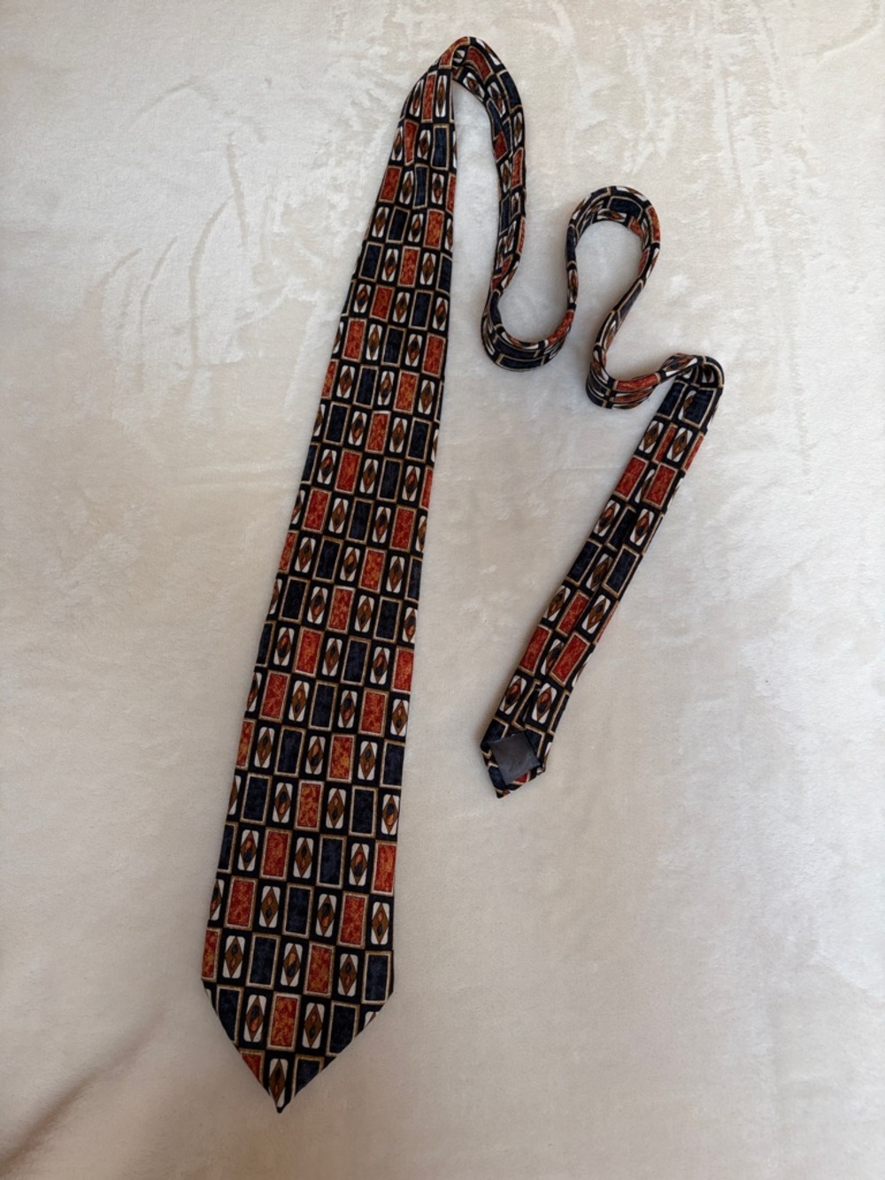 Vintage Ghost Brand Geometric Pattern Men’s Tie in Navy and‎ Rust